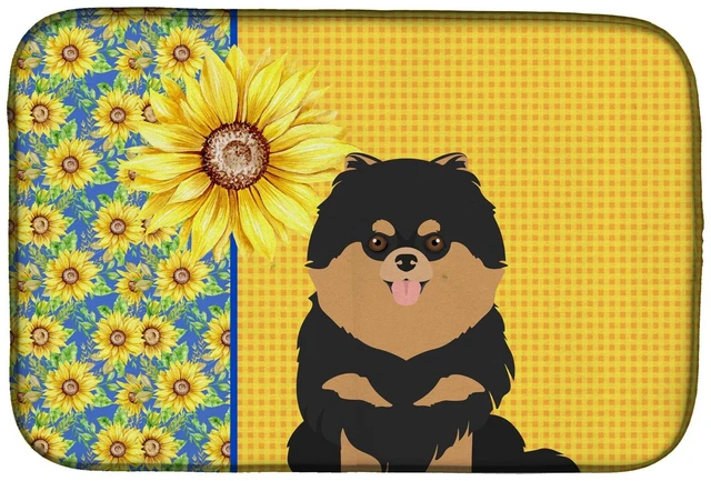 Main image of Summer Sunflowers Black and Tan Pomeranian Dish Drying Mat Absorbent Dish Drying Mat Pad for Kitchen Counter Dish Drainer Mat fo