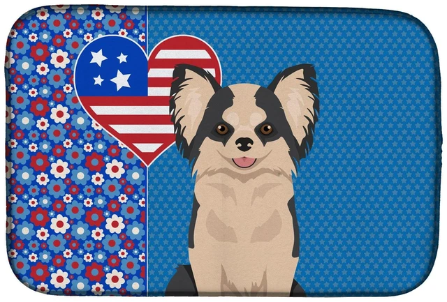 Main image of Longhaired Black and White #2 Chihuahua USA American Dish Drying Mat Absorbent Dish Drying Mat Pad for Kitchen Counter Dish Drai