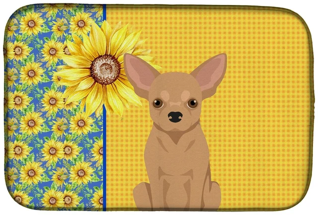 Main image of Summer Sunflowers Gold Chihuahua Dish Drying Mat Absorbent Dish Drying Mat Pad for Kitchen Counter Dish Drainer Mat for Countert