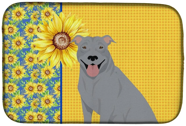 Main image of NEW Summer Sunflowers Blue Pit Bull Terrier Dish Drying Mat Absorbent Dish Drying Mat Pad for Kitchen Counter Dish Drainer Mat f