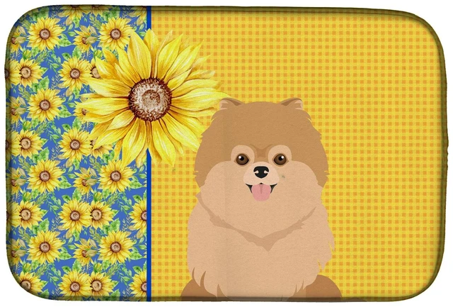 Main image of Summer Sunflowers Orange Pomeranian Dish Drying Mat Absorbent Dish Drying Mat Pad for Kitchen Counter Dish Drainer Mat for Count