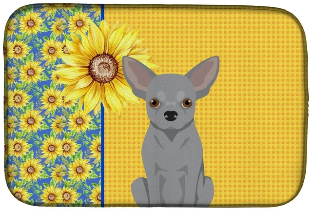 Main image of Summer Sunflowers Silver Chihuahua Dish Drying Mat Absorbent Dish Drying Mat Pad for Kitchen Counter Dish Drainer Mat for Counte