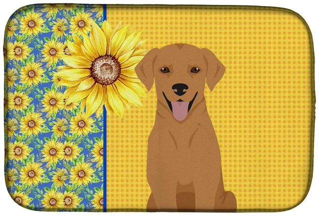 Main image of Summer Sunflowers Red Fox Labrador Retriever Dish Drying Mat Absorbent Dish Drying Mat Pad for Kitchen Counter Dish Drainer Mat