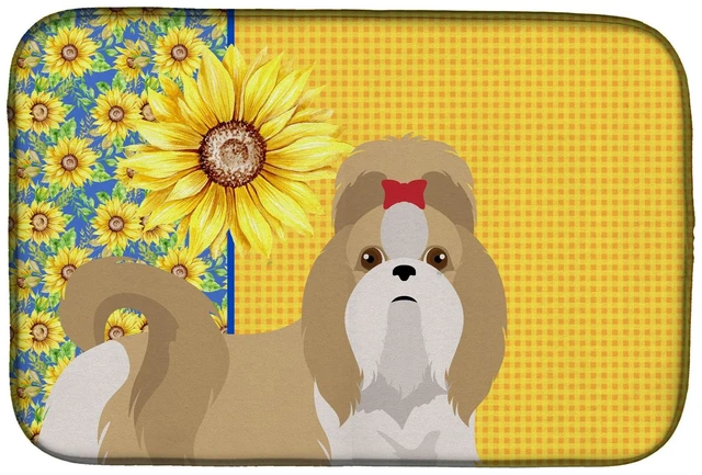 Main image of Summer Sunflowers Gold and White Shih Tzu Dish Drying Mat Absorbent Dish Drying Mat Pad for Kitchen Counter Dish Drainer Mat for