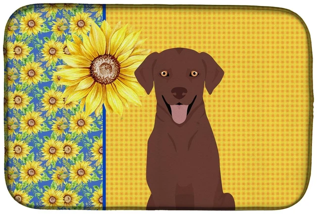 Main image of Summer Sunflowers Chocolate Labrador Retriever Dish Drying Mat Absorbent Dish Drying Mat Pad for Kitchen Counter Dish Drainer Ma