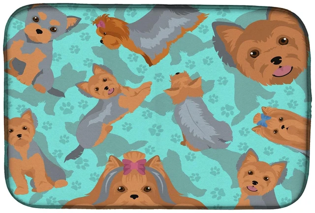 Main image of Blue and Tan Yorkie Dish Drying Mat Absorbent Dish Drying Mat Pad for Kitchen Counter Dish Drainer Mat for Countertop, 14 x 21",