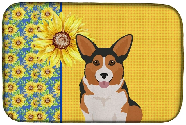 Main image of Summer Sunflowers Sable Pembroke Corgi Dish Drying Mat Absorbent Dish Drying Mat Pad for Kitchen Counter Dish Drainer Mat for Co