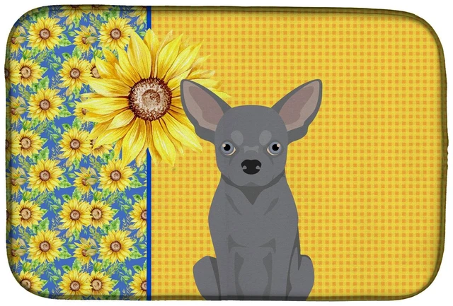 Main image of Summer Sunflowers Blue Chihuahua Dish Drying Mat Absorbent Dish Drying Mat Pad for Kitchen Counter Dish Drainer Mat for Countert