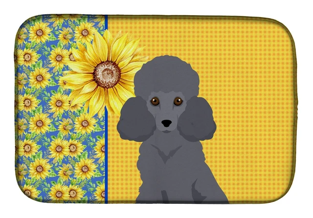 Main image of Summer Sunflowers Toy Grey Poodle Dish Drying Mat Absorbent Dish Drying Mat Pad for Kitchen Counter Dish Drainer Mat for Counter