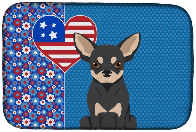 Main image of Black and Cream Chihuahua USA American Dish Drying Mat Absorbent Dish Drying Mat Pad for Kitchen Counter Dish Drainer Mat for Co