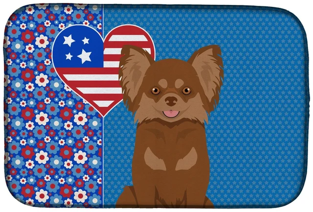 Main image of Longhaired Chocolate and Tan Chihuahua USA American Dish Drying Mat Absorbent Dish Drying Mat Pad for Kitchen Counter Dish Drain