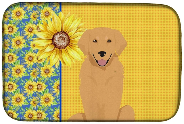 Main image of Summer Sunflowers Gold Golden Retriever Dish Drying Mat Absorbent Dish Drying Mat Pad for Kitchen Counter Dish Drainer Mat for C