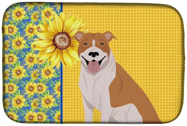 Main image of NEW Summer Sunflowers Red and White Pit Bull Terrier Dish Drying Mat Absorbent Dish Drying Mat Pad for Kitchen Counter Dish Drai
