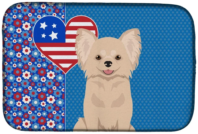 Main image of Longhaired Cream Chihuahua USA American Dish Drying Mat Absorbent Dish Drying Mat Pad for Kitchen Counter Dish Drainer Mat for C