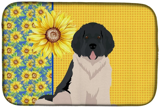 Main image of Summer Sunflowers Landseer Newfoundland Dish Drying Mat Absorbent Dish Drying Mat Pad for Kitchen Counter Dish Drainer Mat for C