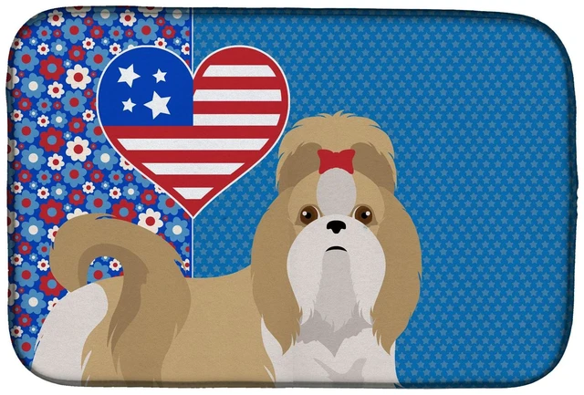 Main image of Gold and White Shih Tzu USA American Dish Drying Mat Absorbent Dish Drying Mat Pad for Kitchen Counter Dish Drainer Mat for Coun