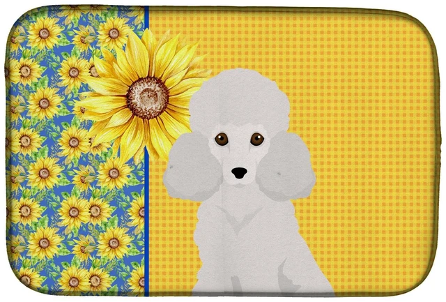 Main image of Summer Sunflowers Toy White Poodle Dish Drying Mat Absorbent Dish Drying Mat Pad for Kitchen Counter Dish Drainer Mat for Counte