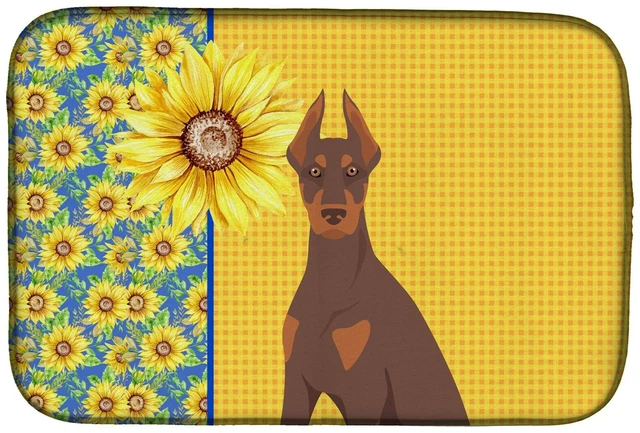 Main image of Summer Sunflowers Red and Tan Doberman Pinscher Dish Drying Mat Absorbent Dish Drying Mat Pad for Kitchen Counter Dish Drainer M