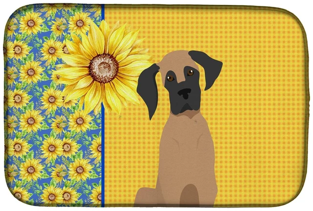 Main image of Summer Sunflowers Fawn Great Dane Dish Drying Mat Absorbent Dish Drying Mat Pad for Kitchen Counter Dish Drainer Mat for Counter
