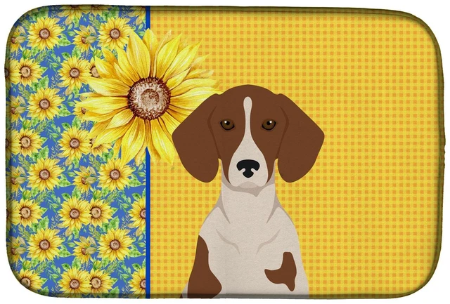 Main image of Summer Sunflowers Red Piebald Dachshund Dish Drying Mat Absorbent Dish Drying Mat Pad for Kitchen Counter Dish Drainer Mat for C