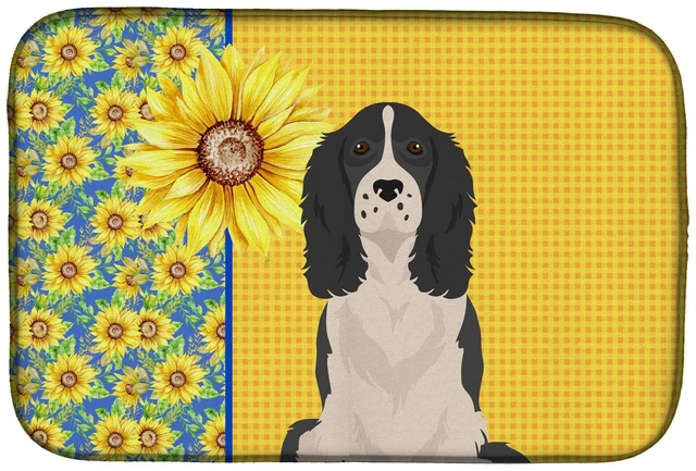 Main image of Summer Sunflowers Black English Springer Spaniel Dish Drying Mat Absorbent Dish Drying Mat Pad for Kitchen Counter Dish Drainer