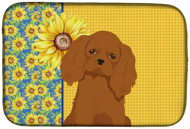 Main image of Summer Sunflowers Ruby Cavalier Spaniel Dish Drying Mat Absorbent Dish Drying Mat Pad for Kitchen Counter Dish Drainer Mat for C