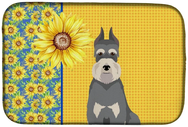 Main image of Summer Sunflowers Salt Pepper Schnauzer Dish Drying Mat Absorbent Dish Drying Mat Pad for Kitchen Counter Dish Drainer Mat for C