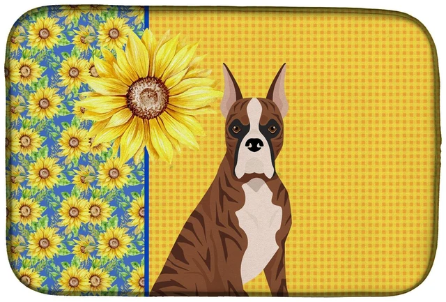 Main image of Summer Sunflowers Red Brindle Boxer Dish Drying Mat Absorbent Dish Drying Mat Pad for Kitchen Counter Dish Drainer Mat for Count