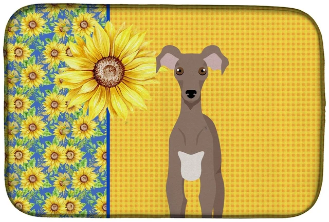 Main image of Summer Sunflowers Fawn Italian Greyhound Dish Drying Mat Absorbent Dish Drying Mat Pad for Kitchen Counter Dish Drainer Mat for