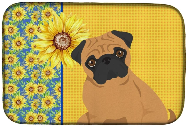 Main image of Summer Sunflowers Apricot Pug Dish Drying Mat Absorbent Dish Drying Mat Pad for Kitchen Counter Dish Drainer Mat for Countertop,
