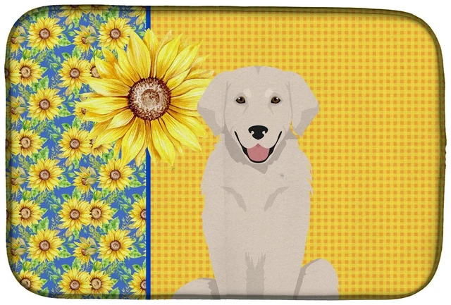 Main image of Summer Sunflowers Cream Golden Retriever Dish Drying Mat Absorbent Dish Drying Mat Pad for Kitchen Counter Dish Drainer Mat for