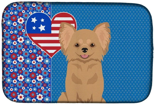 Main image of Longhaired Gold Chihuahua USA American Dish Drying Mat Absorbent Dish Drying Mat Pad for Kitchen Counter Dish Drainer Mat for Co