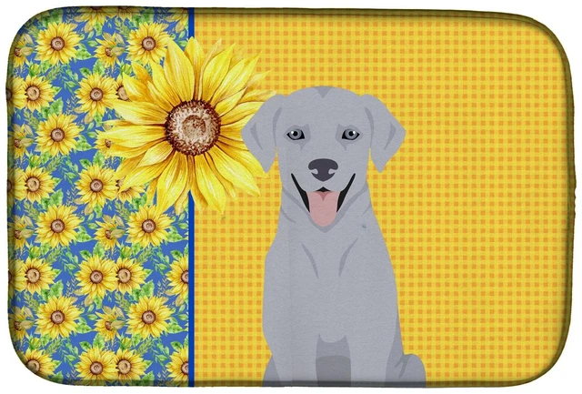 Main image of Summer Sunflowers Silver Labrador Retriever Dish Drying Mat Absorbent Dish Drying Mat Pad for Kitchen Counter Dish Drainer Mat f
