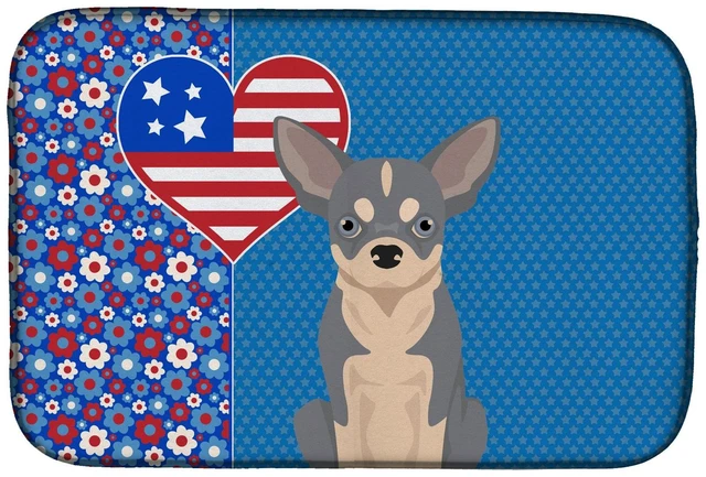 Main image of Blue and White Chihuahua USA American Dish Drying Mat Absorbent Dish Drying Mat Pad for Kitchen Counter Dish Drainer Mat for Cou
