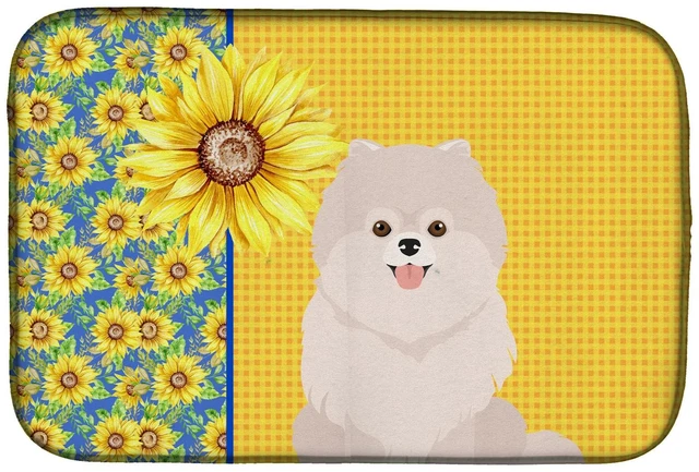 Main image of Summer Sunflowers White Pomeranian Dish Drying Mat Absorbent Dish Drying Mat Pad for Kitchen Counter Dish Drainer Mat for Counte