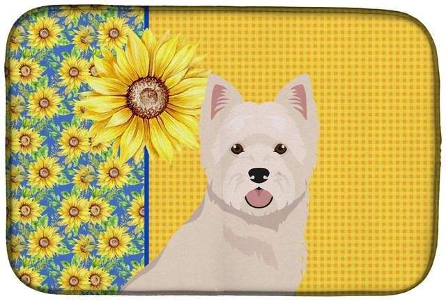 Main image of Summer Sunflowers Westie West Highland White Terrier Dish Drying Mat Absorbent Dish Drying Mat Pad for Kitchen Counter Dish Drai