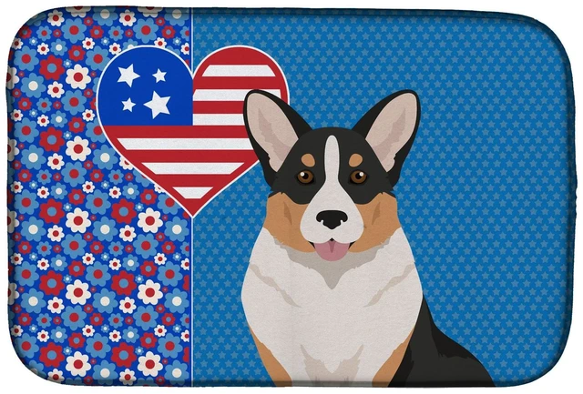 Main image of Tricolor Cardigan Corgi USA American Dish Drying Mat Absorbent Dish Drying Mat Pad for Kitchen Counter Dish Drainer Mat for Coun