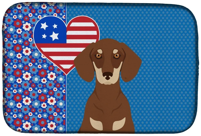 Main image of Chocolate and Cream Dachshund USA American Dish Drying Mat Absorbent Dish Drying Mat Pad for Kitchen Counter Dish Drainer Mat fo