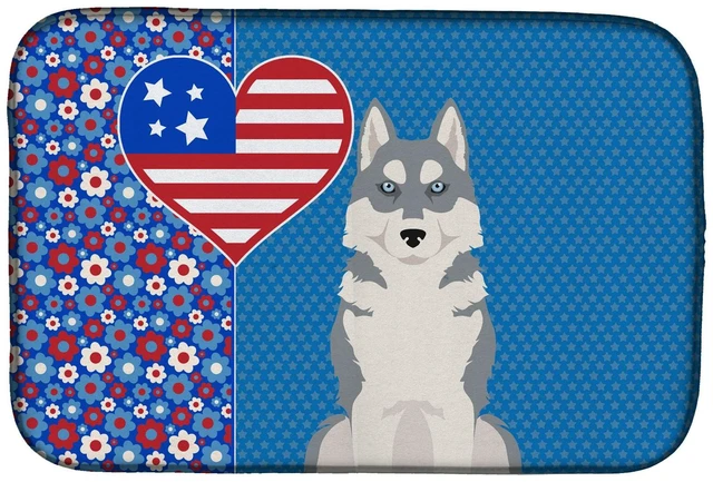Main image of Grey Siberian Husky USA American Dish Drying Mat Absorbent Dish Drying Mat Pad for Kitchen Counter Dish Drainer Mat for Countert