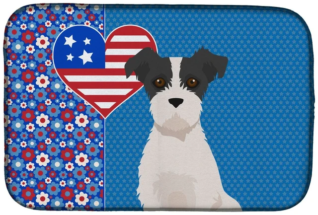 Main image of Black White Wirehair Jack Russell Terrier USA American Dish Drying Mat Absorbent Dish Drying Mat Pad for Kitchen Counter Dish Dr