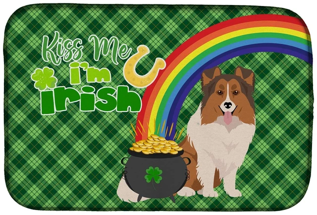 Main image of NEW Sable Sheltie St. Patrick's Day Dish Drying Mat Absorbent Dish Drying Mat Pad for Kitchen Counter Dish Drainer Mat for Count