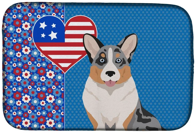 Main image of Blue Merle Cardigan Corgi USA American Dish Drying Mat Absorbent Dish Drying Mat Pad for Kitchen Counter Dish Drainer Mat for Co