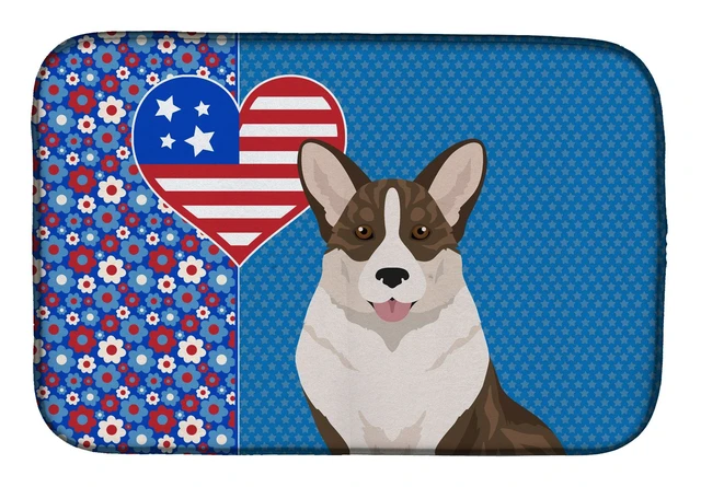Main image of Brindle Cardigan Corgi USA American Dish Drying Mat Absorbent Dish Drying Mat Pad for Kitchen Counter Dish Drainer Mat for Count
