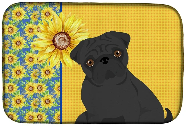 Main image of Summer Sunflowers Black Pug Dish Drying Mat Absorbent Dish Drying Mat Pad for Kitchen Counter Dish Drainer Mat for Countertop, 1