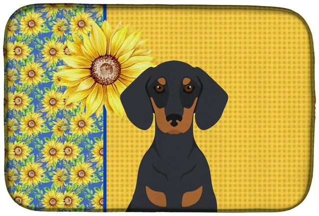 Main image of Summer Sunflowers Black and Tan Dachshund Dish Drying Mat Absorbent Dish Drying Mat Pad for Kitchen Counter Dish Drainer Mat for