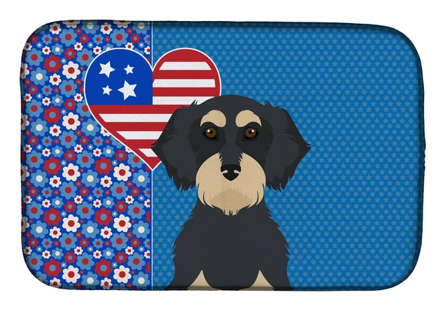 Main image of Wirehair Black and Cream Dachshund USA American Dish Drying Mat Absorbent Dish Drying Mat Pad for Kitchen Counter Dish Drainer M
