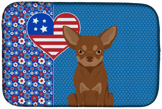 Main image of Chocolate and Tan Chihuahua USA American Dish Drying Mat Absorbent Dish Drying Mat Pad for Kitchen Counter Dish Drainer Mat for