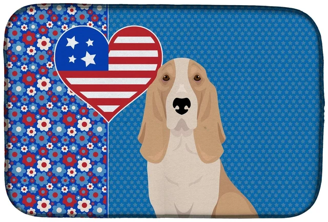Main image of Lemon and White Tricolor Basset Hound USA American Dish Drying Mat Absorbent Dish Drying Mat Pad for Kitchen Counter Dish Draine
