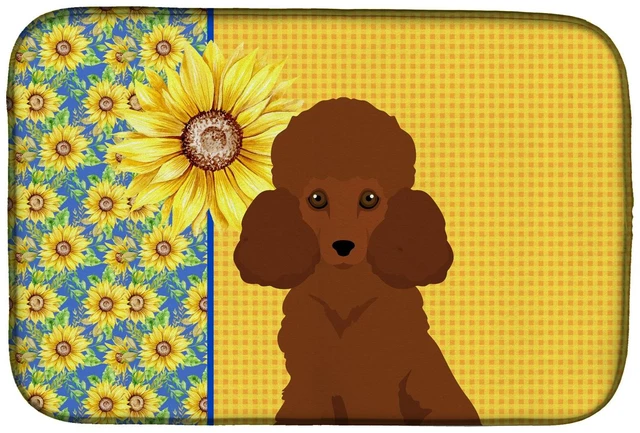 Main image of Summer Sunflowers Toy Red Poodle Dish Drying Mat Absorbent Dish Drying Mat Pad for Kitchen Counter Dish Drainer Mat for Countert