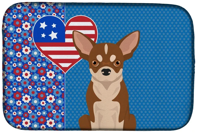Main image of Red and White Chihuahua USA American Dish Drying Mat Absorbent Dish Drying Mat Pad for Kitchen Counter Dish Drainer Mat for Coun